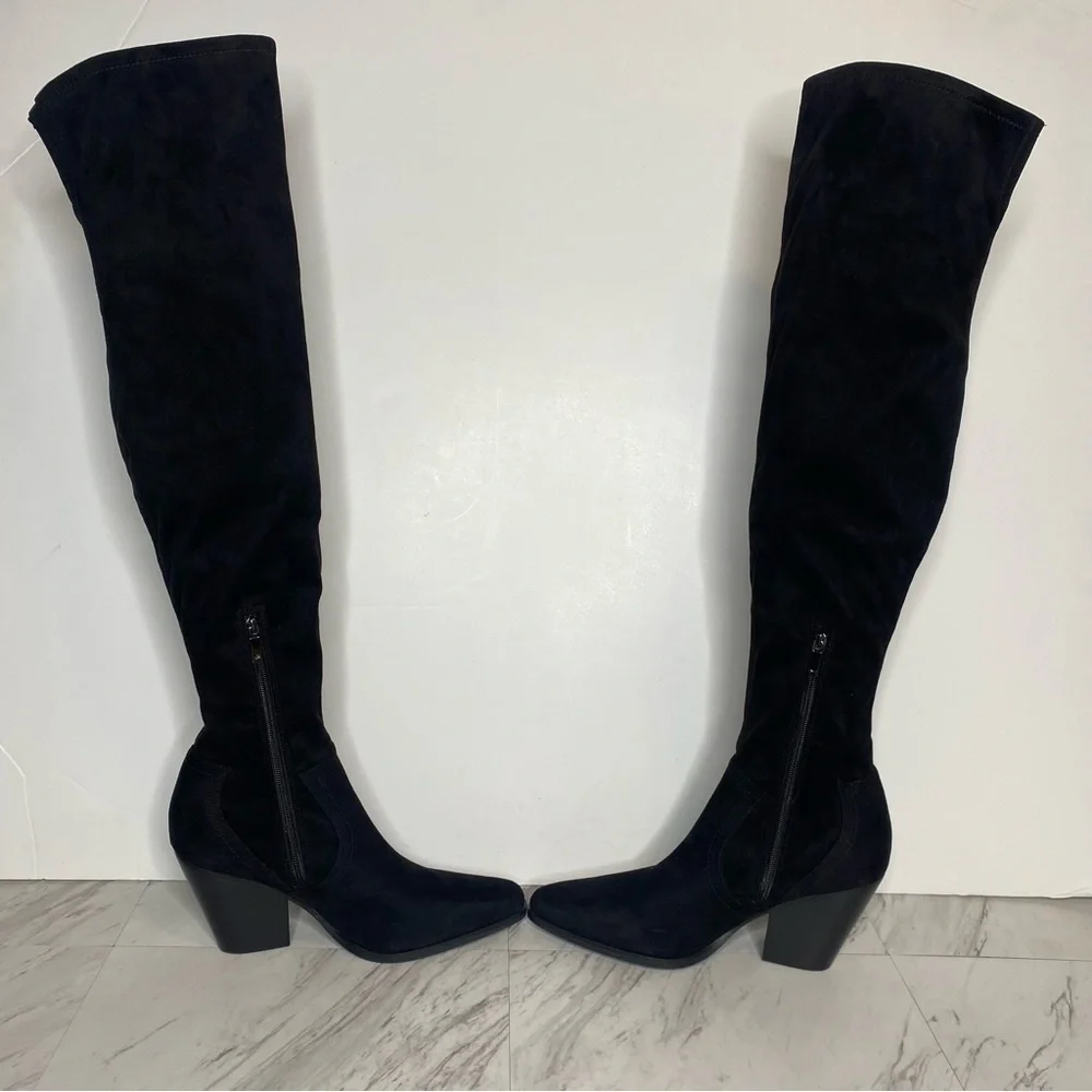 Marc Fisher Gwyneth Black Faux Suede Heeled Over The Knee Boot 10M